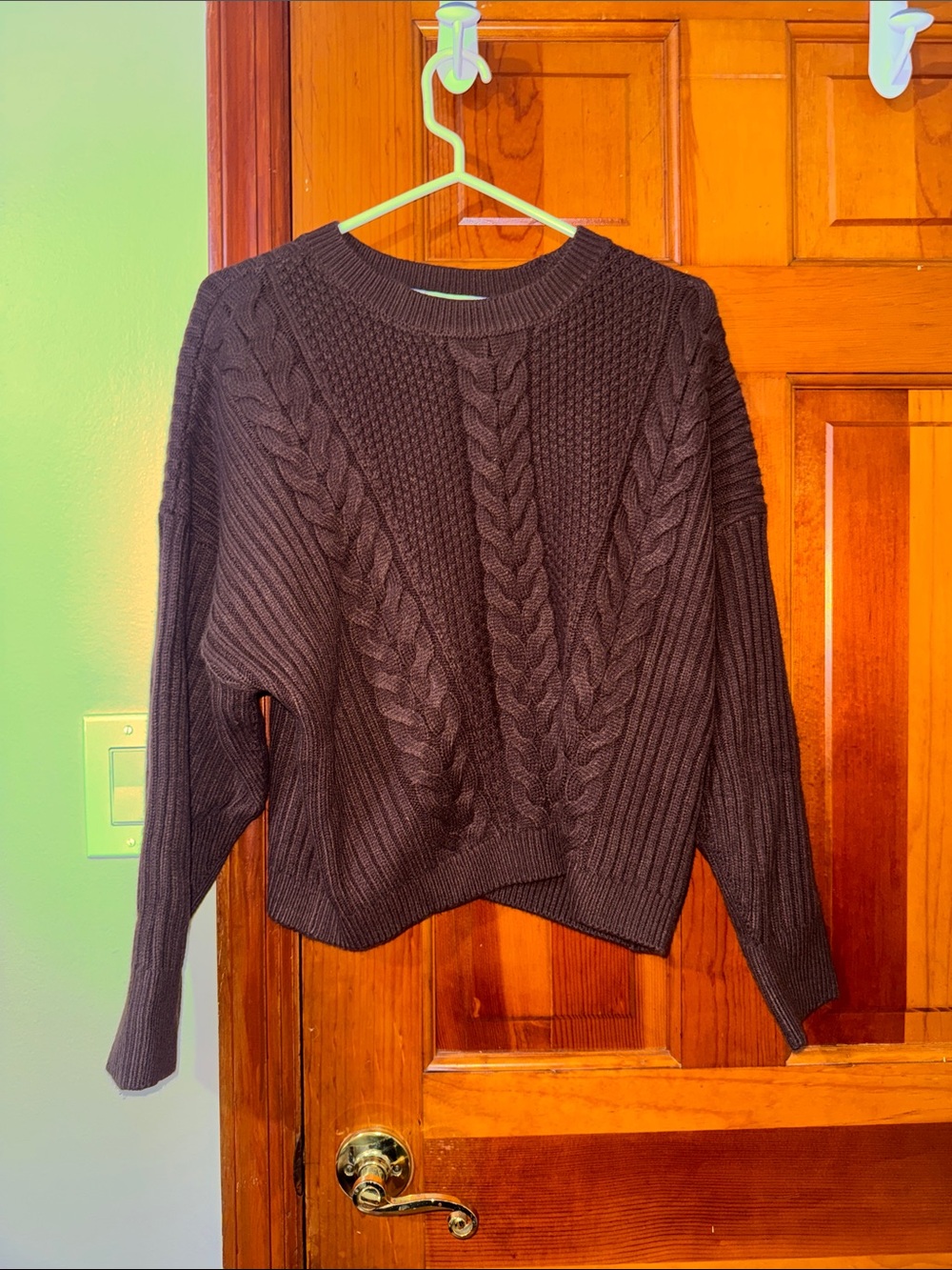 Tommy Hilfiger Cable Knit Crewneck Sweater in Dark Brown